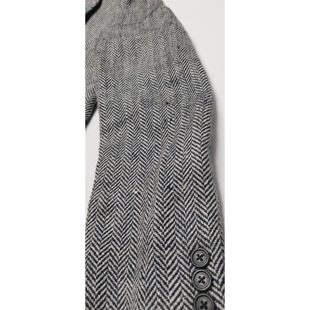 RALPH LAUREN Blazer Black Cream Herringbone Size 8 Silk Linen Blend Academia GUC - Picture 5 of 16